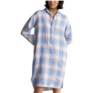 Polo Ralph Lauren PLAID LINEN SHIRTDRESS Sz 8 Boho Coastal Grandma Quiet Luxury